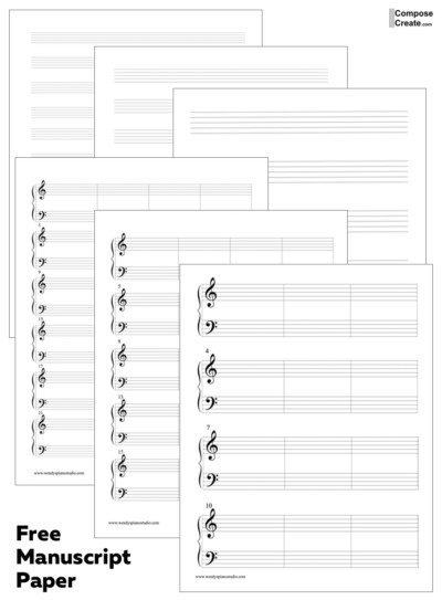 Manuscript Paper - Three sizes 8, 10, 12 stave plus grand staff