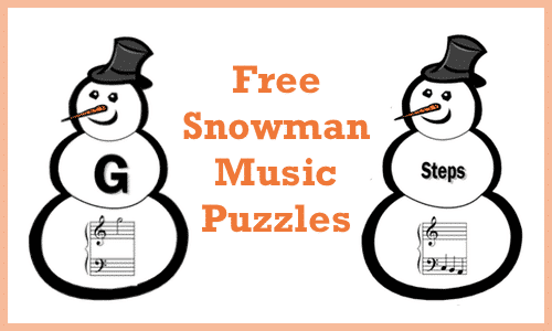free snowman music puzzles flashcards