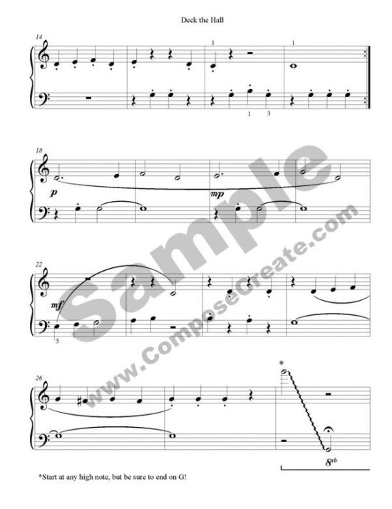 Deck the Hall Easy Elementary Piano Solo by Wendy Stevens