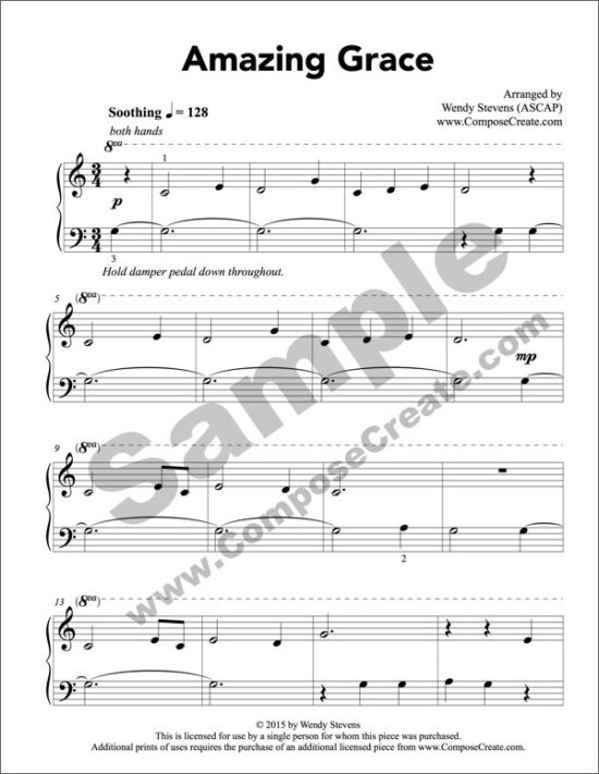 Amazing Grace easy piano hymn