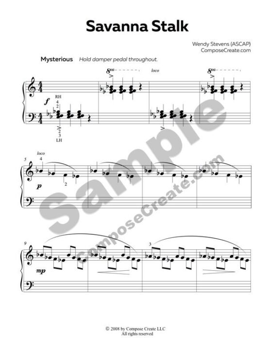Savannah Stalk - Elementary rote piano piece by Wendy Stevens
