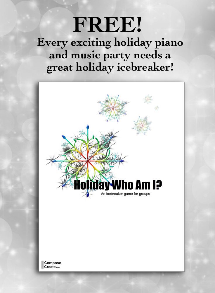 Great icebreaker for holiday group lesson or holiday music party. Holiday Who Am I | ComposeCreate.com #pianoteaching #holiday #piano #grouplessons #party #holiday 