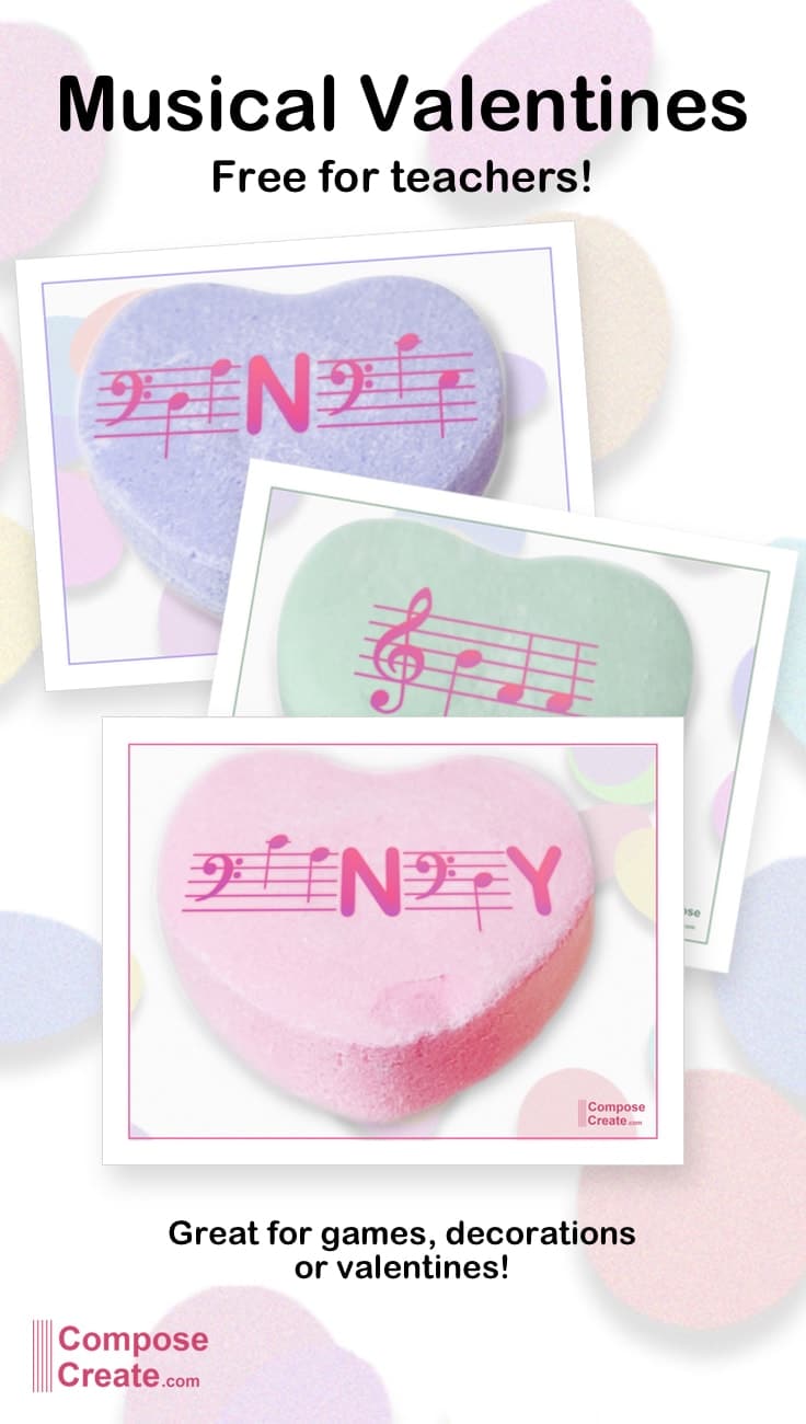 Download these free music valentines for piano teachers and music teachers! | composecreate.com #music #valentine #valentines #piano #pianoteaching