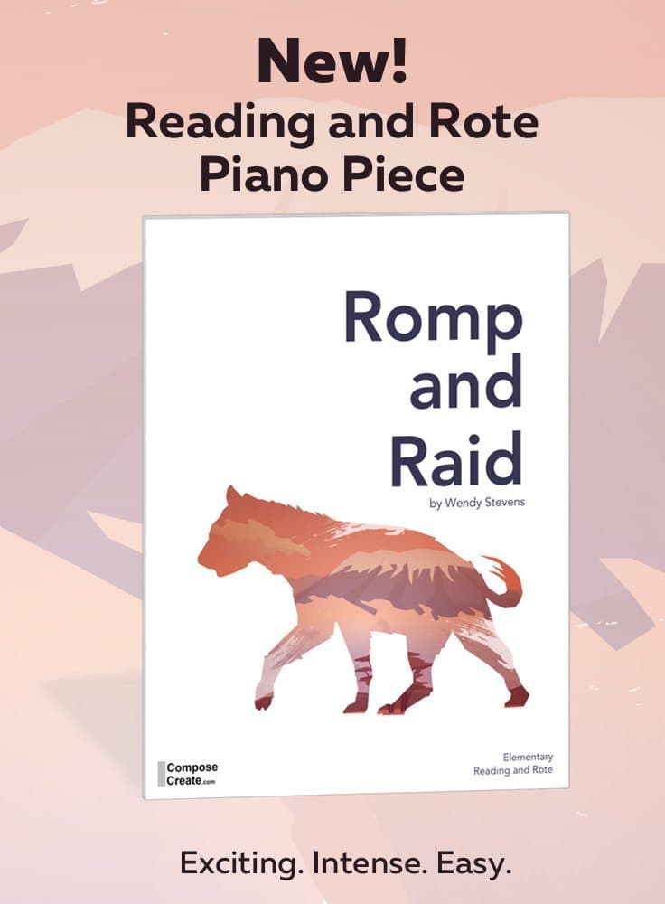 Romp and Raid - intense, suspense but easy rote and reading piano recital piece for elementary piano students | ComposeCreate.com #teaching #piano #recital #music #rote #teaching #easy #piece