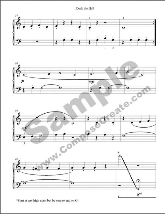 Two exciting and "more advanced than they sound" holiday pieces for elementary piano students: Jingle Bells and Deck the Hall Arranged by Wendy Stevens | ComposeCreate.com