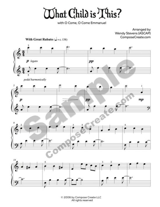 O Christmas Tree, He is Born, What Child is This - Bundle of intermediate holiday piano solos by Wendy Stevens | ComposeCreate.com