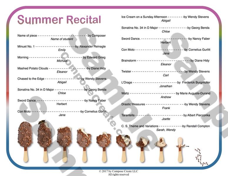 Summer ice cream and popsicle recital program from ComposeCreate.com