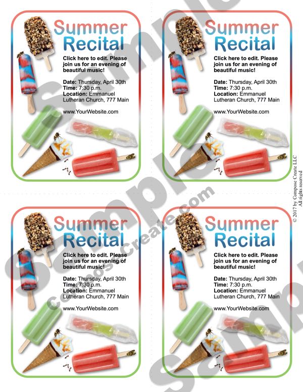 Summer ice cream and popsicle recital program from ComposeCreate.com