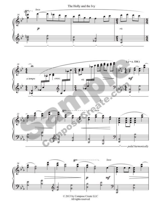 The Holly and the Ivy - a sophisticated and beautiful arrangement by Wendy Stevens | Late intermediate piano | ComposeCreate.com #piano #holiday #arrangement #holly #christmas
