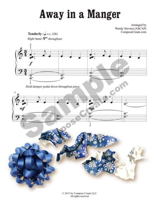 Holiday Rote Piano Pieces - Away in a Manger | ComposeCreate.com #piano #holiday #easy #christmas #pianopedagogy #pianoteaching