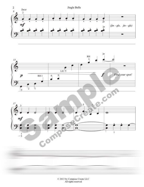 Holiday Rote Piano Pieces - Jingle Bells | ComposeCreate.com #piano #holiday #easy #christmas #pianopedagogy #pianoteaching