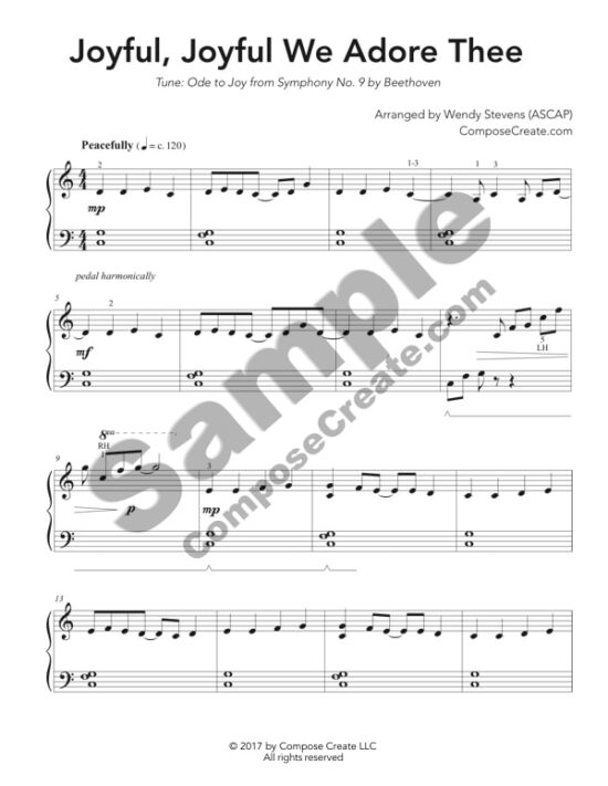 New Ode to Joy Arrangement by Wendy Stevens: Contemporary, fresh, and melancholy | ComposeCreate.com | Bundle: Early to Mid Intermediate Sacred Piano Arrangements