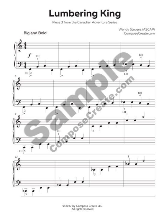 Final Rote and Reading Piece for the Canada Music Series is Released - Lumbering King - Rote and Reading piano solo by Wendy Stevens | ComposeCreate.com | Canadian Adventure Bundle from ComposeCreate.com Music about Canada and Canadian animals