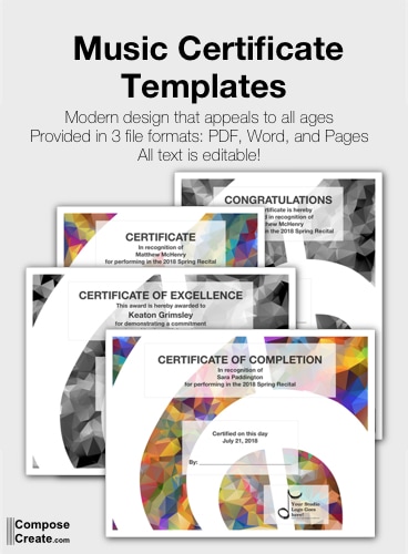 New Music Certificate Templates! | ComposeCreate.com #recital #certificate #dance #music #congratulations #award