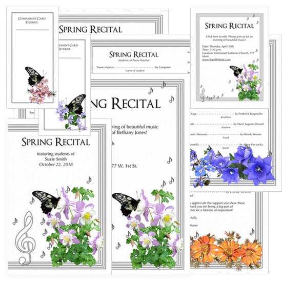 2018 Spring Editable Recital Program Package - ComposeCreate.com Comes with Word, Pages, and editable PDF Files. Color and Black and white recital programs | ComposeCreate.com #recital #program #template #spring