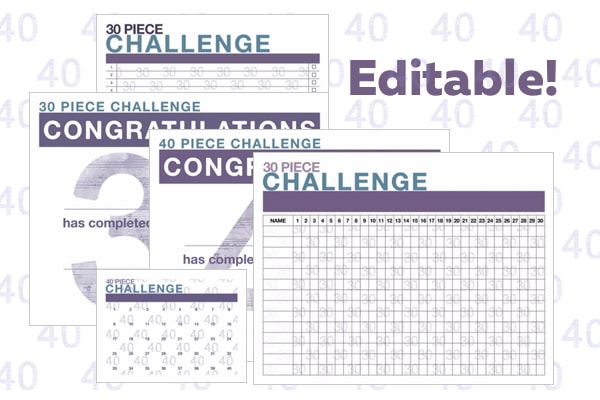 Editable 30 and 40 Piece Challenge Charts
