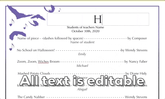 Editable Halloween Recital Program Package