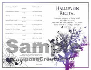 Example Halloween Program Halloween Recital Program Package - Editable and Artistic