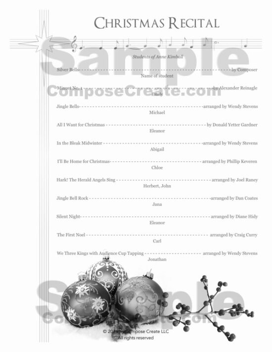 Christmas Recital Program Package - 14 pages of templates that are easy to edit and come in 3 different file formats: editable PDF, Word, Pages files | ComposeCreate.com