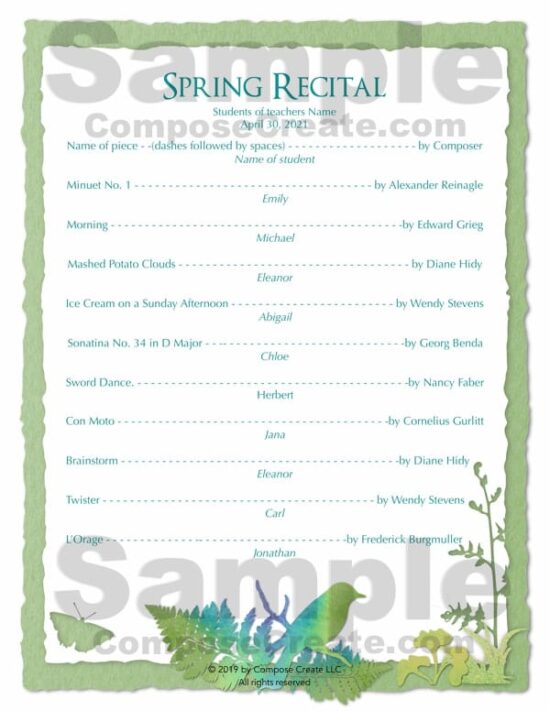 Vivaldi Spring Editable Recital Template Package from ComposeCreate.com