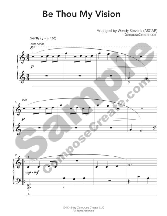 Easy Be Thou My Vision piano arrangement by Wendy Stevens | Bundle: Elementary Sacred Piano Arrangements