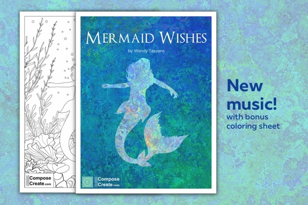 New Mermaid Piano Solo with Bonus Coloring Page!