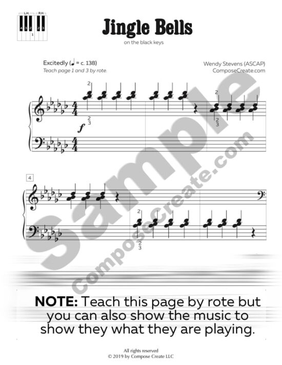 Black Key Jingle Bells Rote and Reading® by Wendy Stevens Holiday Rote and Reading piano