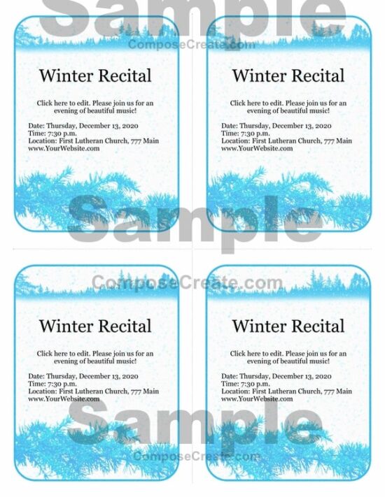 Editable Winter Recital Program for piano recitals, dance recitals, and music programs