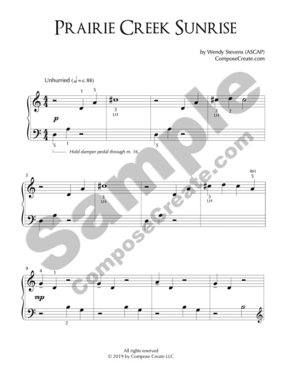 Prairie Creek Sunrise - Elementary easy but mature piano solo by Wendy Stevens | ComposeCreate.com