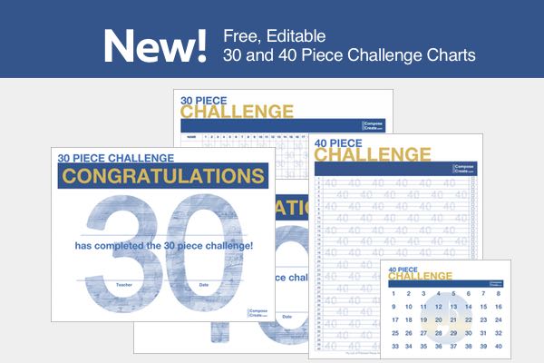 2020 30 and 40 Piece Challenge Charts - Separate chart for student - Certificates type in 10 students at a time