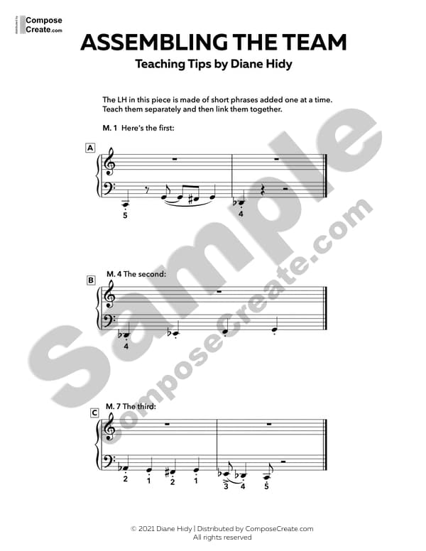 Assembling the Team Teaching Tips All Cooped Up Spy piano solo by Diane Hidy | ComposeCreate