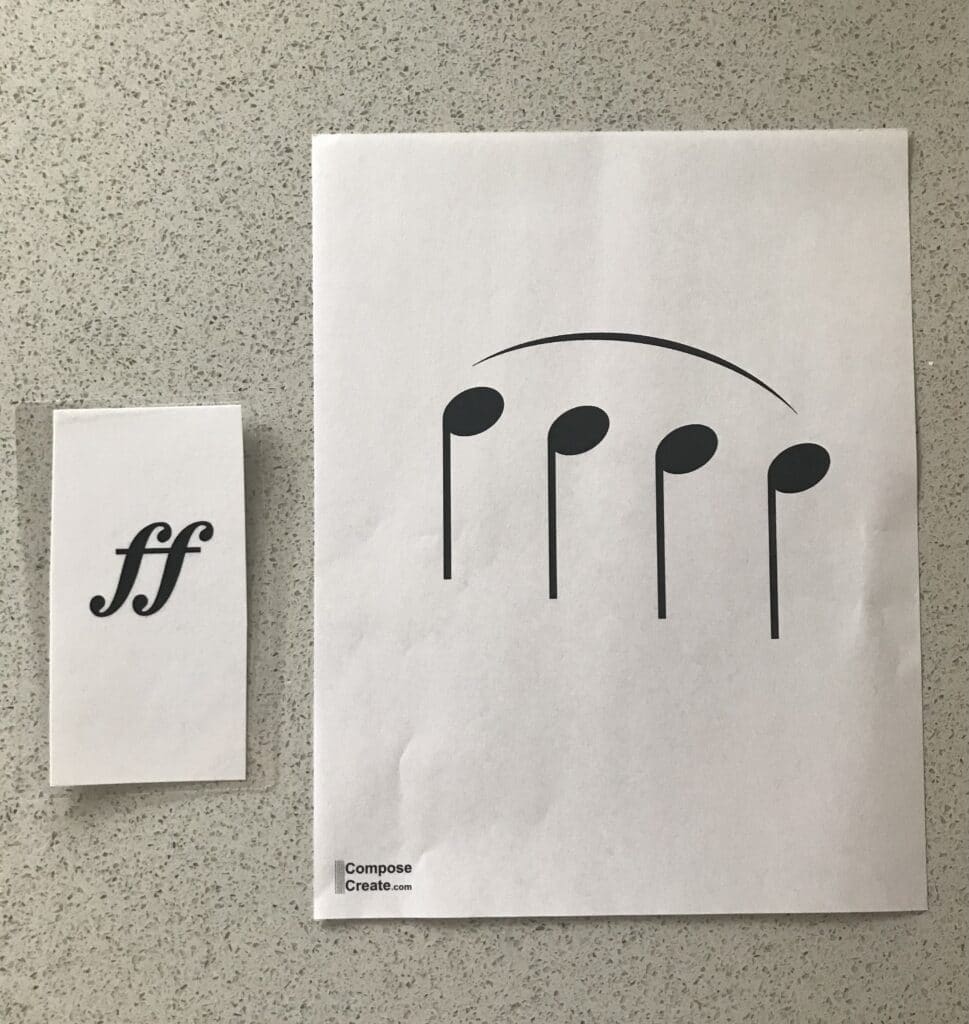 Giant music symbol and meter flashcards. Regular vs. giant flashcard. 