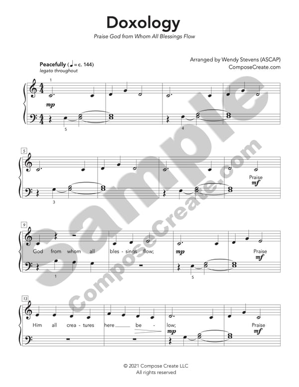 Easy Doxology arrangement by Wendy Stevens