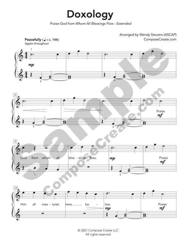 Easy Doxology arrangement by Wendy Stevens