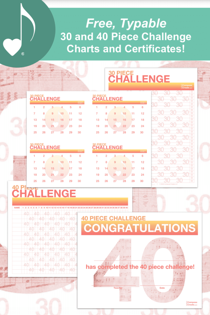 New! Free, Editable 30 and 40 piece challenge charts and certificates 