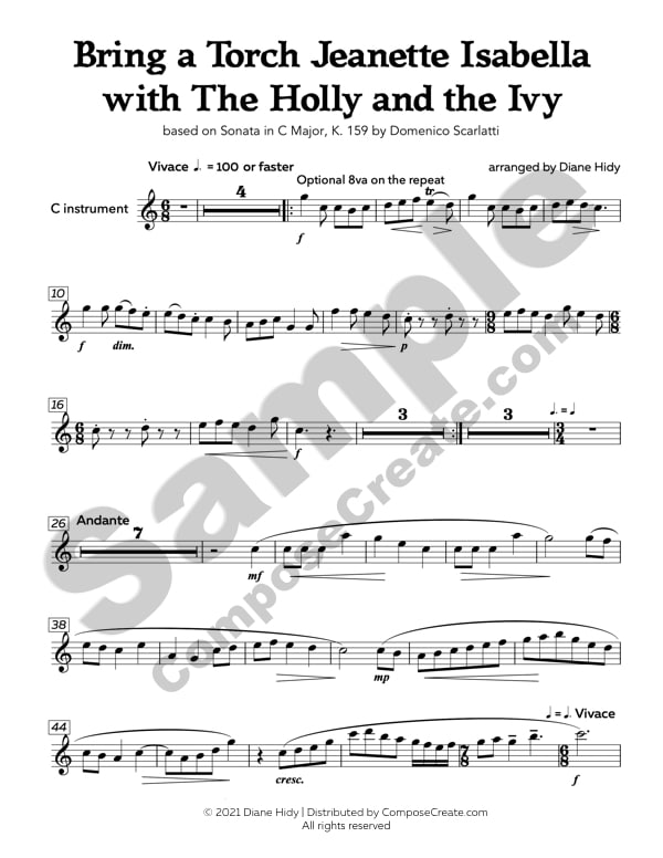 Bring a Torch Jeanette Isabelle with The Holly and the Ivy arranged by Diane Hidy | ComposeCreate.com