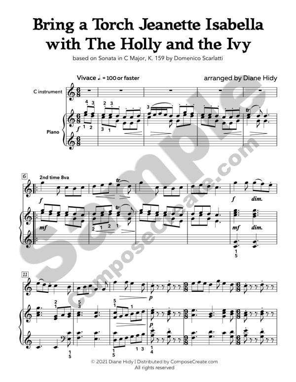 Bring a Torch Jeanette Isabelle with The Holly and the Ivy arranged by Diane Hidy | ComposeCreate.com