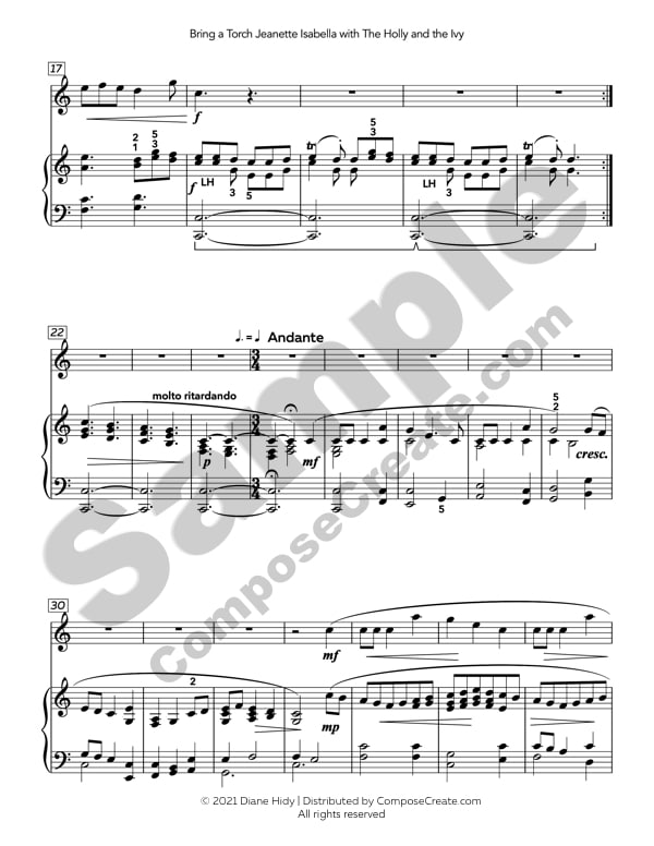 Bring a Torch Jeanette Isabelle with The Holly and the Ivy arranged by Diane Hidy | ComposeCreate.com