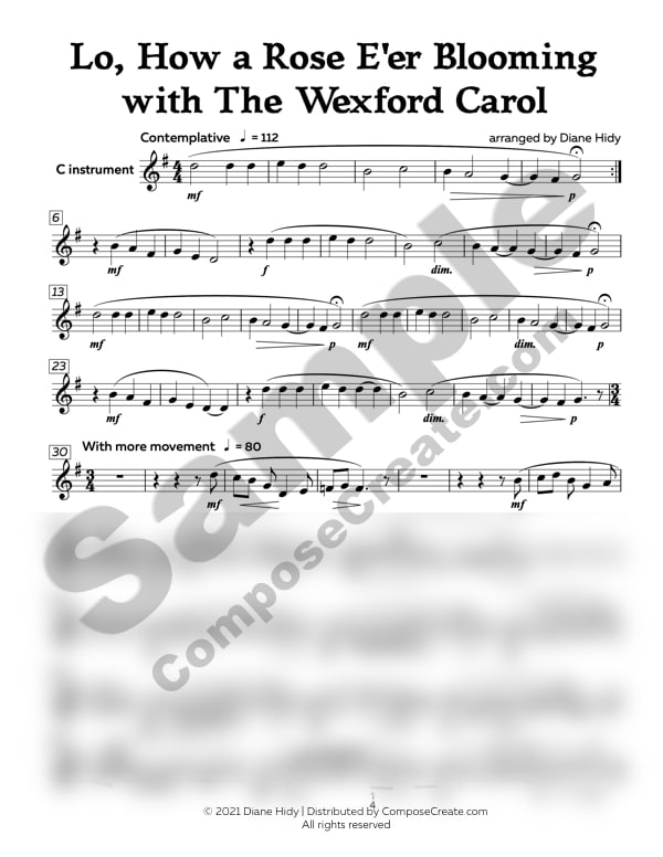 Lo How a Rose E'er Blooming with The Wexford Carol duet arranged by Diane Hidy | ComposeCreate.com