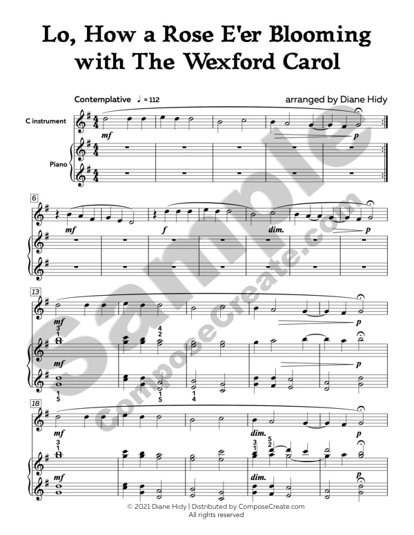 Lo How a Rose E'er Blooming with The Wexford Carol duet arranged by Diane Hidy | ComposeCreate.com