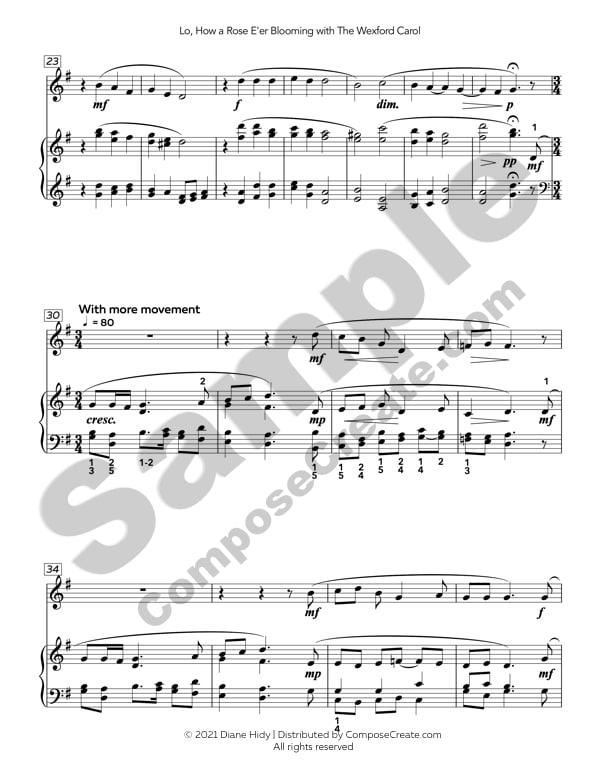 Lo How a Rose E'er Blooming with The Wexford Carol duet arranged by Diane Hidy | ComposeCreate.com