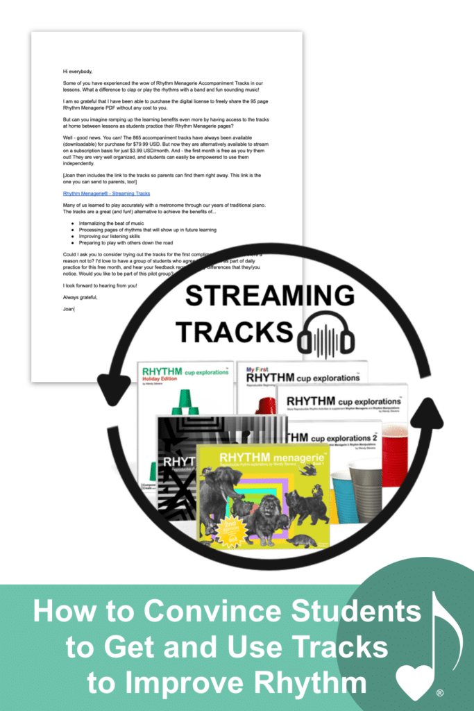 How to convince students to get and use tracks to improve rhythm - picture of letter to parents 