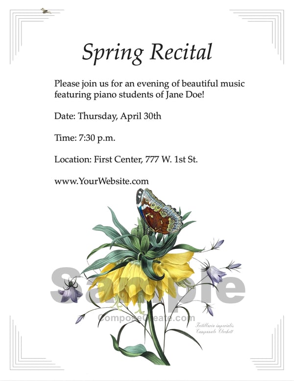 Flower Etching Editable Recital Program Package