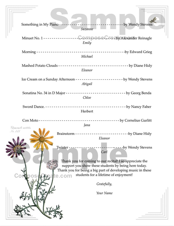 Flower Etching Recital Program