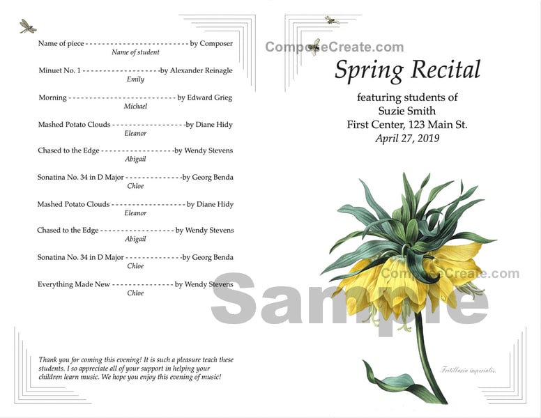 Flower Etching Recital Program