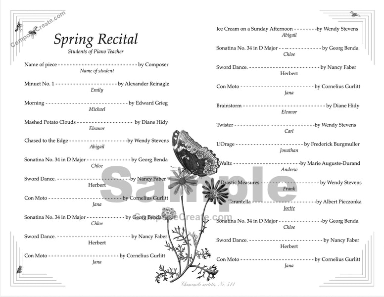 Flower Etching Recital Program