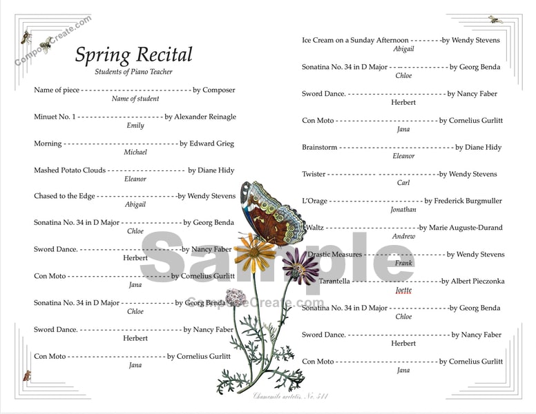 Flower Etching Recital Program