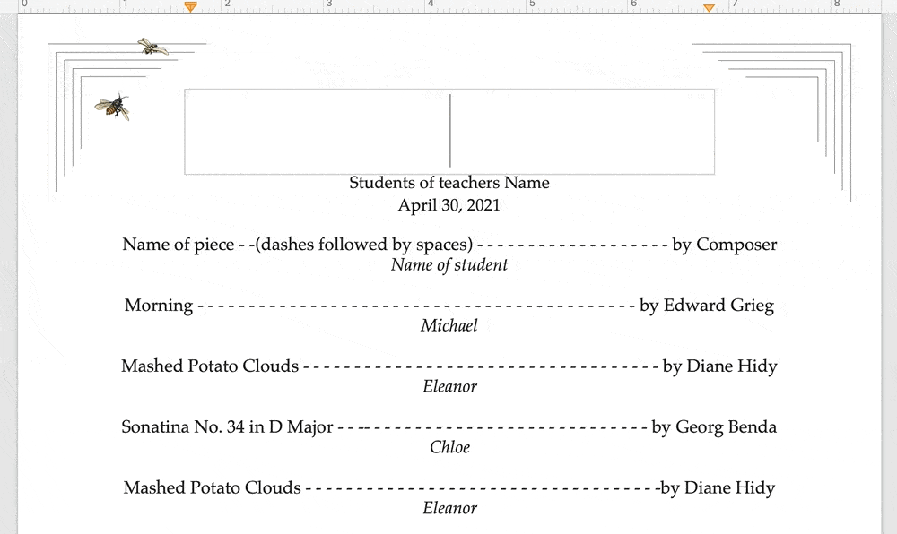 Flower Etching Recital Program