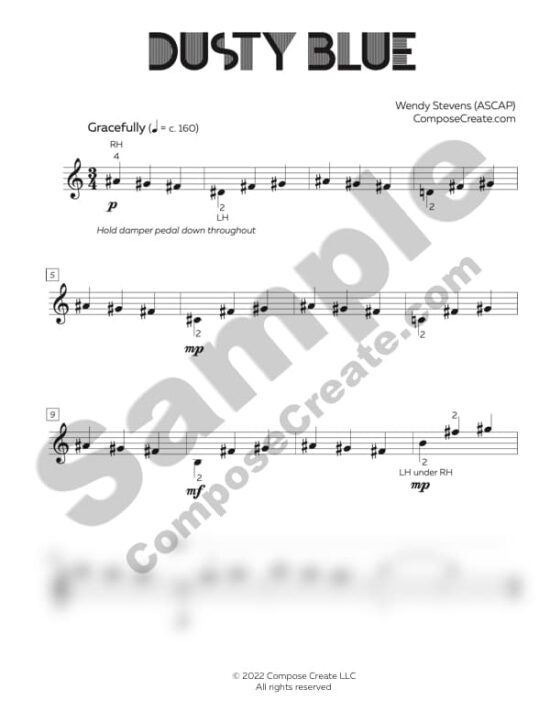 Dusty Blue piano solo - A sophisticated Rote and Reading® piano piece by Wendy Stevens especially for adults and teens | Color Music Bundle | ComposeCreate.com