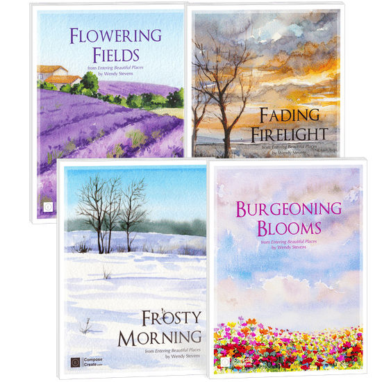 Entering Beautiful Places includes Frosty Morning, Burgeoning Blooms, Fading Firelight, and Flowering Fields